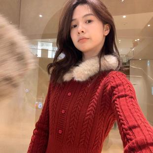 Slim-fitting long-sleeved knitted shirt autumn top针织衫上衣
