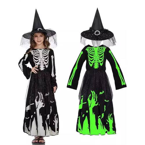 Halloween Women's Night Light Death Skull Skeleton Dress服装