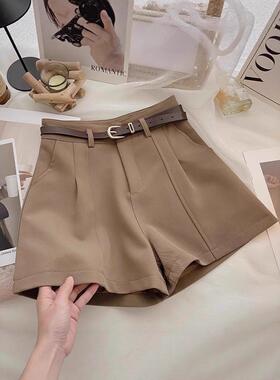 Women Casual Shorts 春季韩版复古外穿高腰A字阔腿短裤女