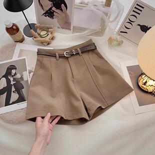 Women Casual Shorts 春季韩版复古外穿高腰A字阔腿短裤女