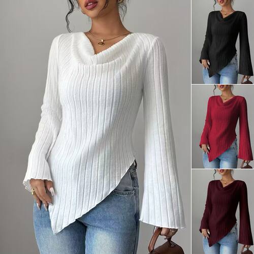 Hot selling V-neck long sleeved T-shirt women's color top