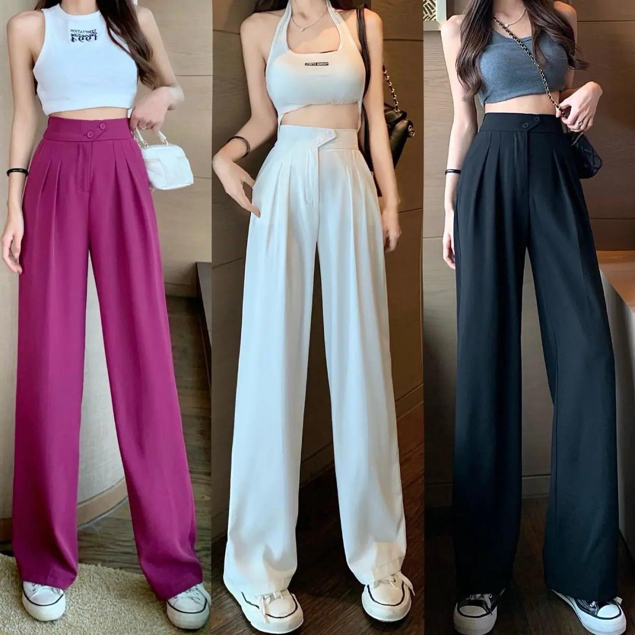 Wide leg pants for women's summer thin high waist suit pants-封面