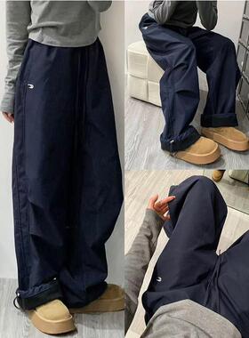 Women Jogger Pants 美式加绒刺绣高腰宽松阔腿登山运动裤