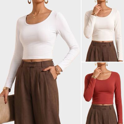 Women's large U-shaped elastic short top欧美紧身短款上衣运动