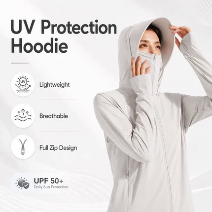 Women'sSummer Ice SilkSunscreen Jacket防晒服透气帽可拆卸外套