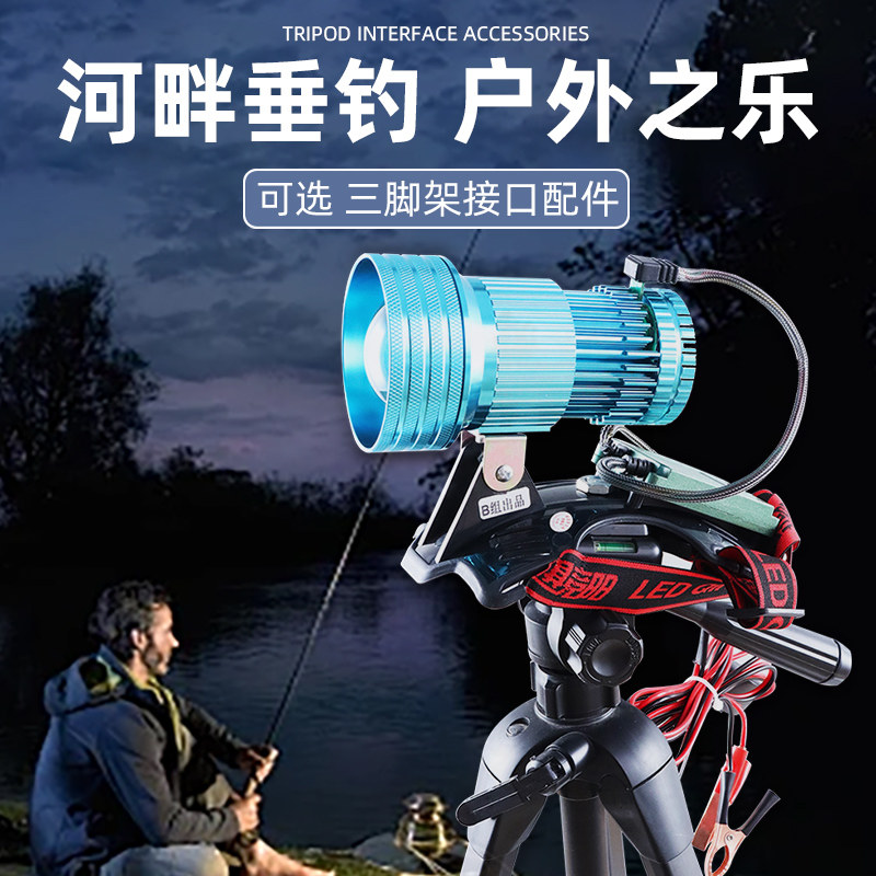 黄白蓝3光源钓鱼垂钓灯12V黄光灯蓝光灯强光激光炮灯头LED夜钓灯