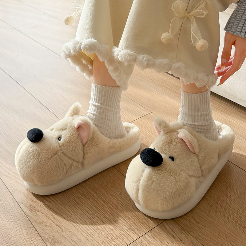 卡通西高地小狗棉拖居家棉拖鞋女加绒棉拖鞋男保暖鞋月子鞋包头拖
