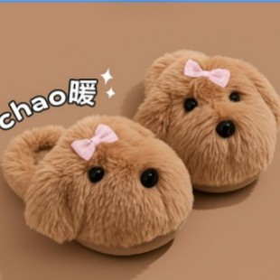 月子鞋 男保暖鞋 包头拖女 女加绒棉拖鞋 马尔济斯小狗棉拖居家棉拖鞋