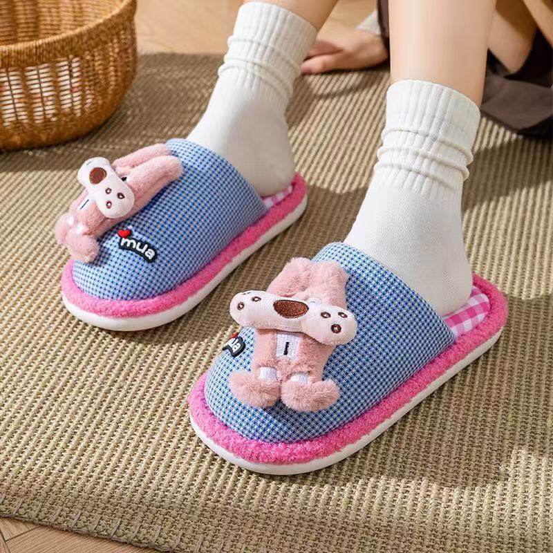 卡通狗狗居家棉拖鞋女加绒棉拖鞋男保暖鞋月子鞋包头拖一字拖