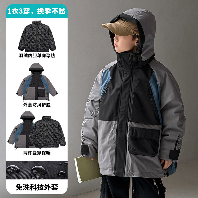 大童男装一米二三四五六年级七八九十岁小孩羽绒内胆冲锋衣服外套
