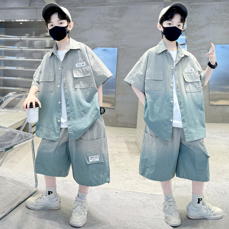 中大童男装一米二三四五六年级七八九十岁小孩夏衣服短袖衬衫套装