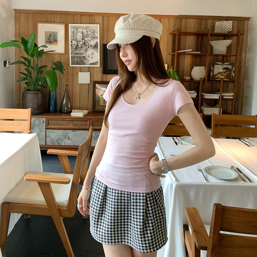 小个子甜美修身U领短袖T恤女2026夏季新款今年流行的爆款女装上衣