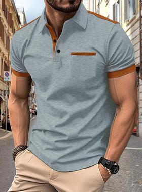 Men's polo shirt 男士休闲POLO衫胸前口袋翻领扣子拼接百搭T恤潮