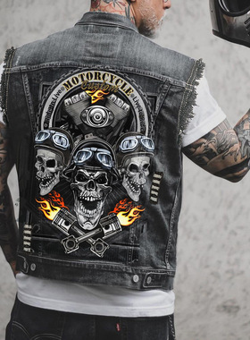 马甲暗黑风骷髅骨头无袖马甲印花