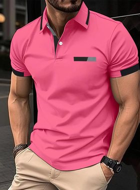 Men's polo shirt 夏季大码男休闲POLO衫翻领纽扣长袖商务T恤上衣