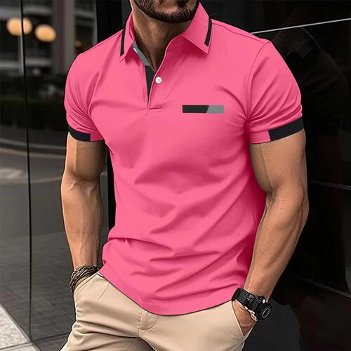 Men's polo shirt 夏季大码男休闲POLO衫翻领纽扣长袖商务T恤上衣