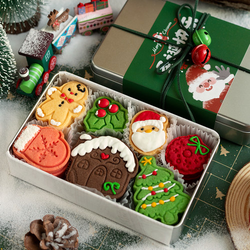 圣诞节礼物手工曲奇饼干礼盒装独立包装糖霜姜饼人限定自制小饼干