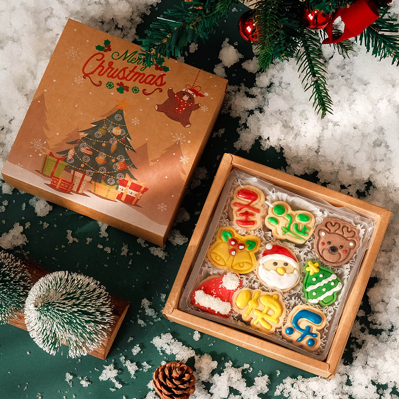圣诞节礼物手工曲奇饼干礼盒装糖霜姜饼人独立包装限定自制小饼干