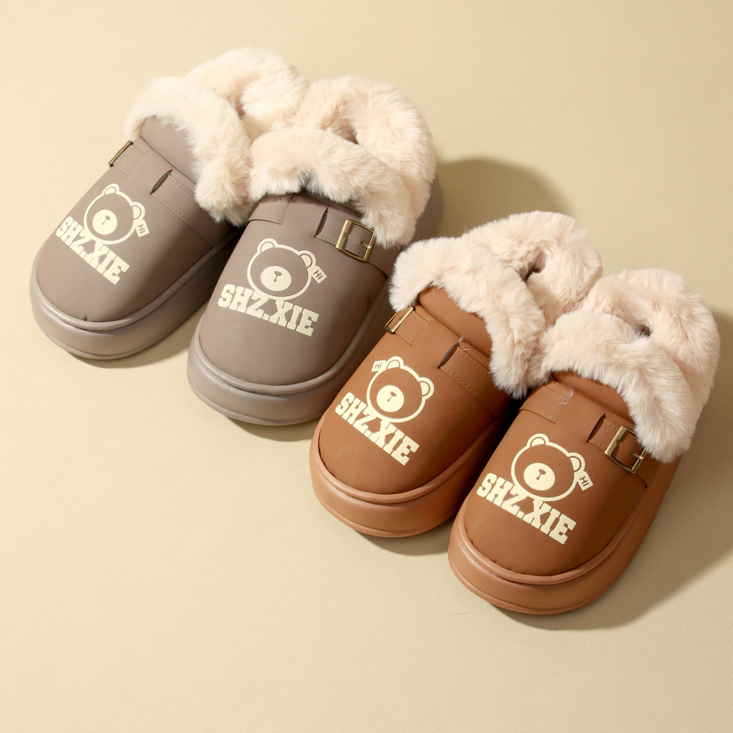 女士新款包跟棉拖鞋女生家居办公室厚底防滑防水保暖外穿棉鞋冬