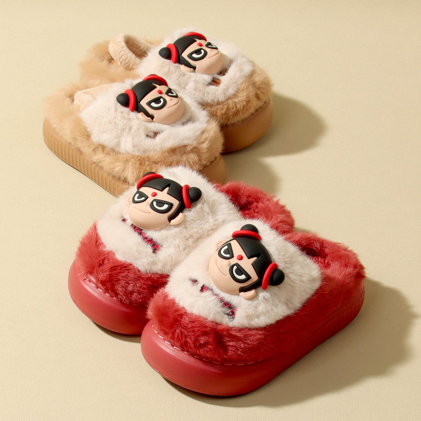 新款可爱立体哪吒儿童棉拖鞋男孩女生毛绒保暖家居厚底轻便棉拖冬