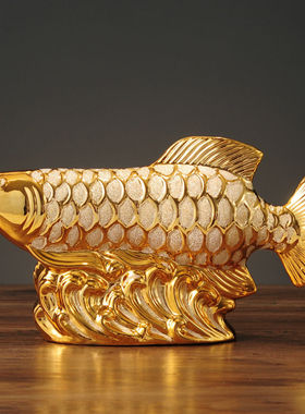 中式金龙鱼陶瓷摆件玄关酒柜装饰品电视柜摆设客厅开业礼品办公室
