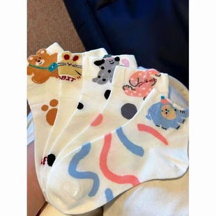 薄款 夏季 透气可爱袜子女卡通立体字母兔子小熊学院风ins潮短筒袜