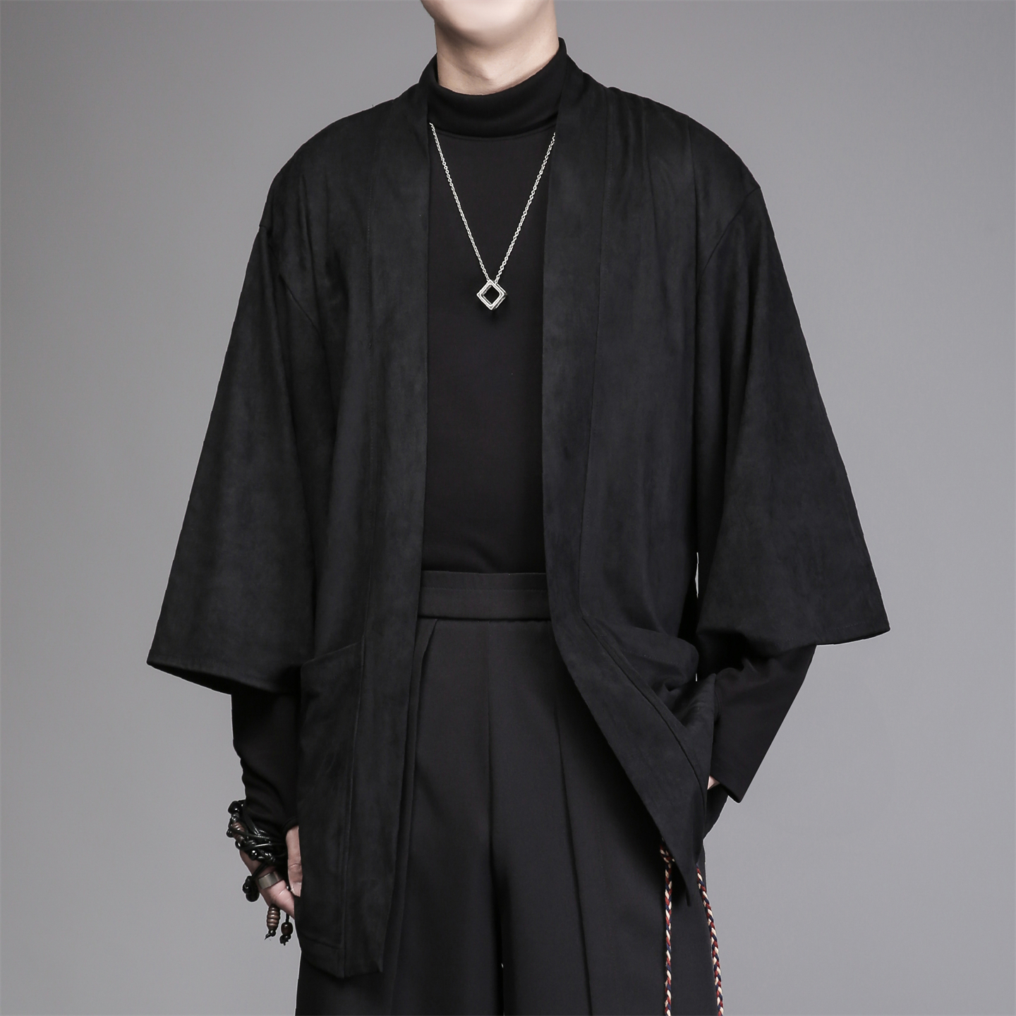 暗黑系山本风新中式日系设计感仿鹿皮绒宽松七分袖道袍开衫外套潮