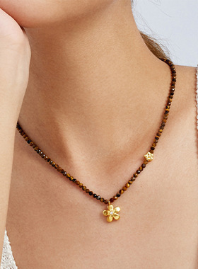 新款花间雨虎眼石串珠项链女拉丝小众品石锁骨链轻奢配饰ins