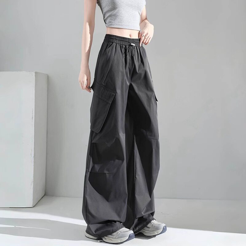 美式灰色工装裤女款2025新款高腰宽松垂感bf慵懒风直筒速干
