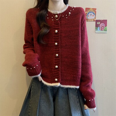 2026开春miu系珍珠扣针织开衫