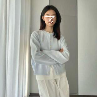 短款浅蓝色针织衫开衫春季2024新款女装早春上衣外搭女士毛衣外套