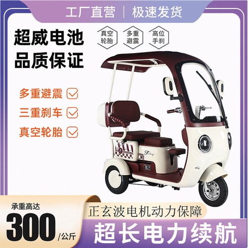 新款带棚电动三轮车一体棚车家用车接送孩子同款休闲电三轮车