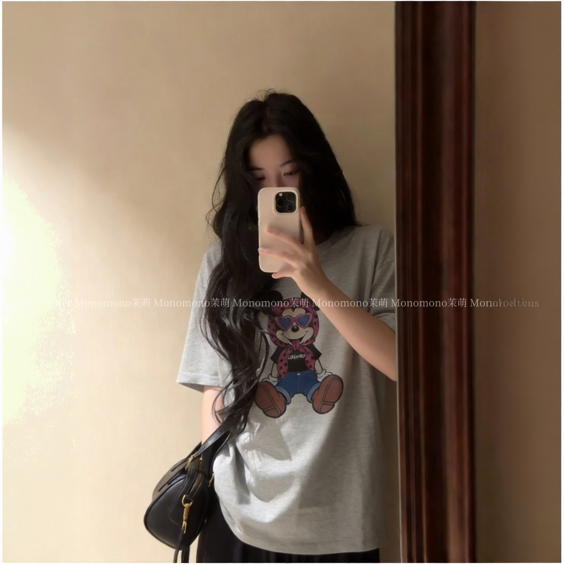 【丝巾米奇】韩代极简小众设计宽松大版T恤女短袖数码直喷无感印�