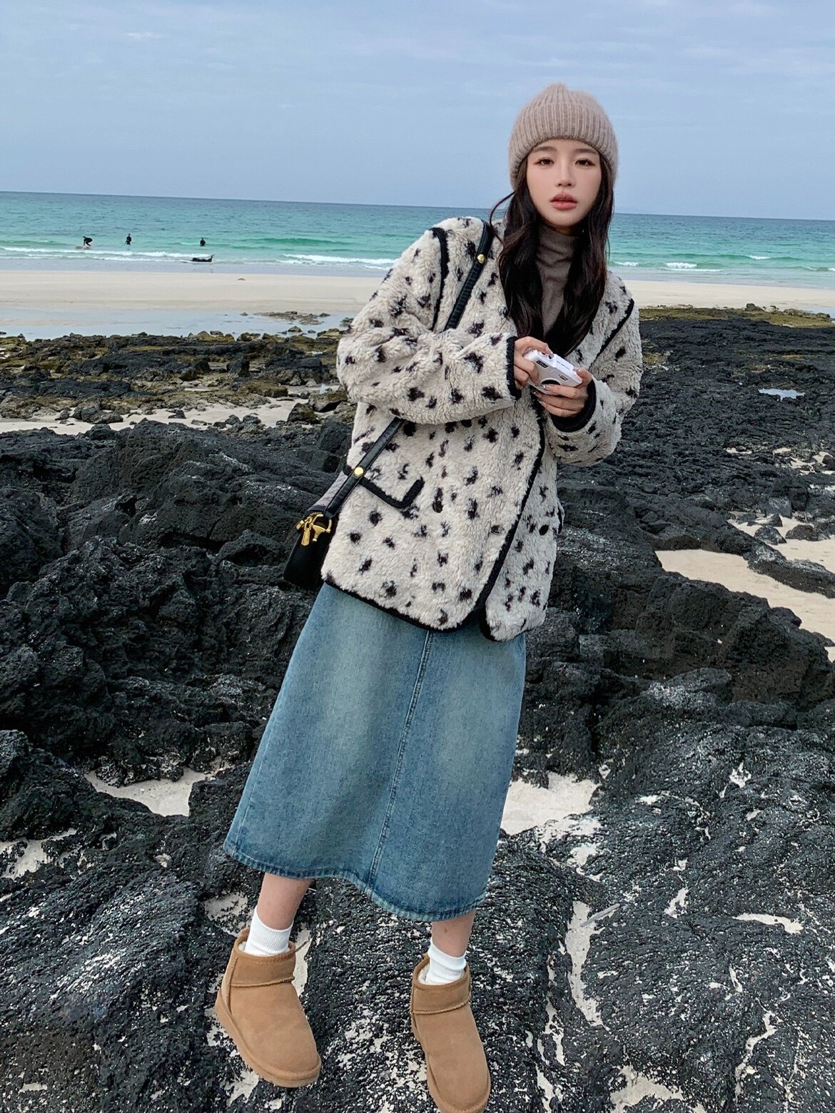 现货！意法小香风豹纹毛毛外套韩版宽松外套