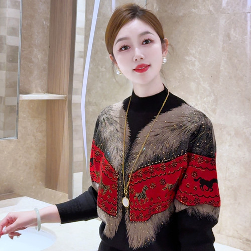 一马当先~中国红新年小马洋气针织衫宽松显瘦百搭外穿毛衣打底衫