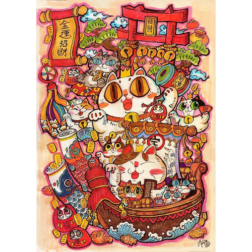 限定款 绝版现货 3D-JP平面塑料拼图 泡面 金运招财 1200片