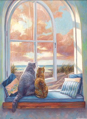 绝版现货 3D-JP塑料/塑胶平面拼图 享受窗外风景 猫 500片 3djp