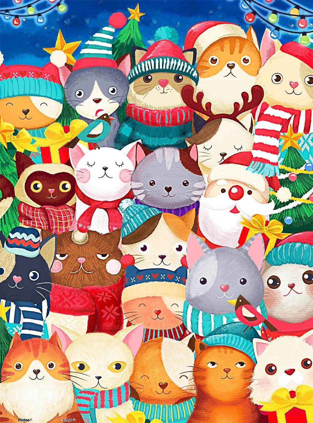 现货 pintoo 3d-jp塑料平面拼图 圣诞躲猫猫 300片