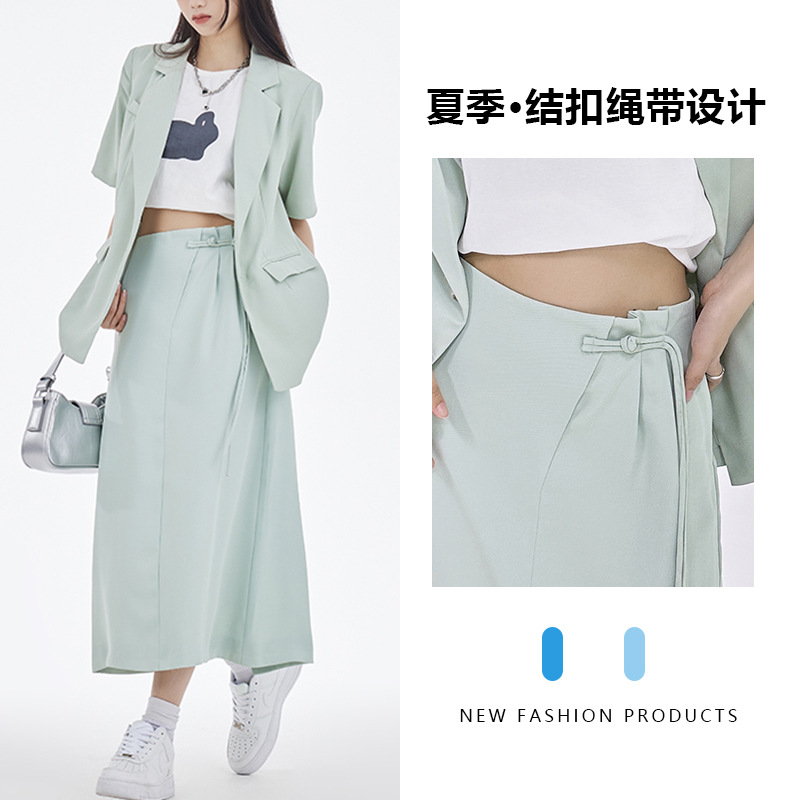 休闲小西装套装女2025夏季新款简约百搭时尚短袖外套中长裙子