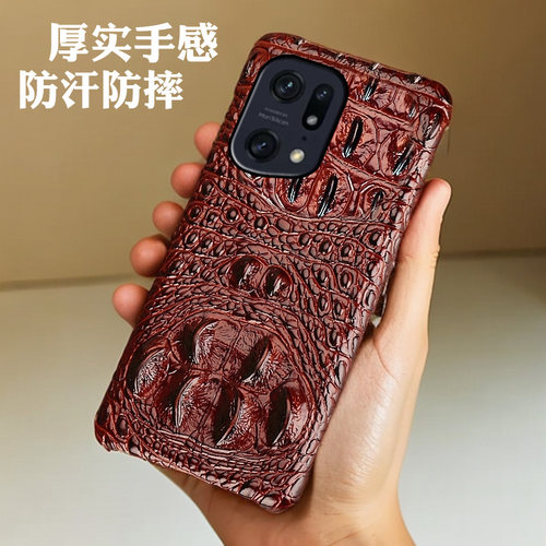 适用OPPOFindX5半包手机壳牛皮鳄鱼头骨纹OPPOFindX5pro真皮OPPOFindX3Lite限定款OPPO高端旗舰手机保护套