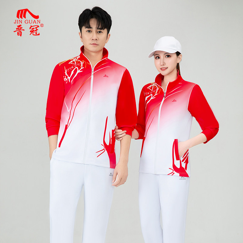 晋冠春秋男女印花长袖长裤散口运动服广场舞健步走大码团体休闲服