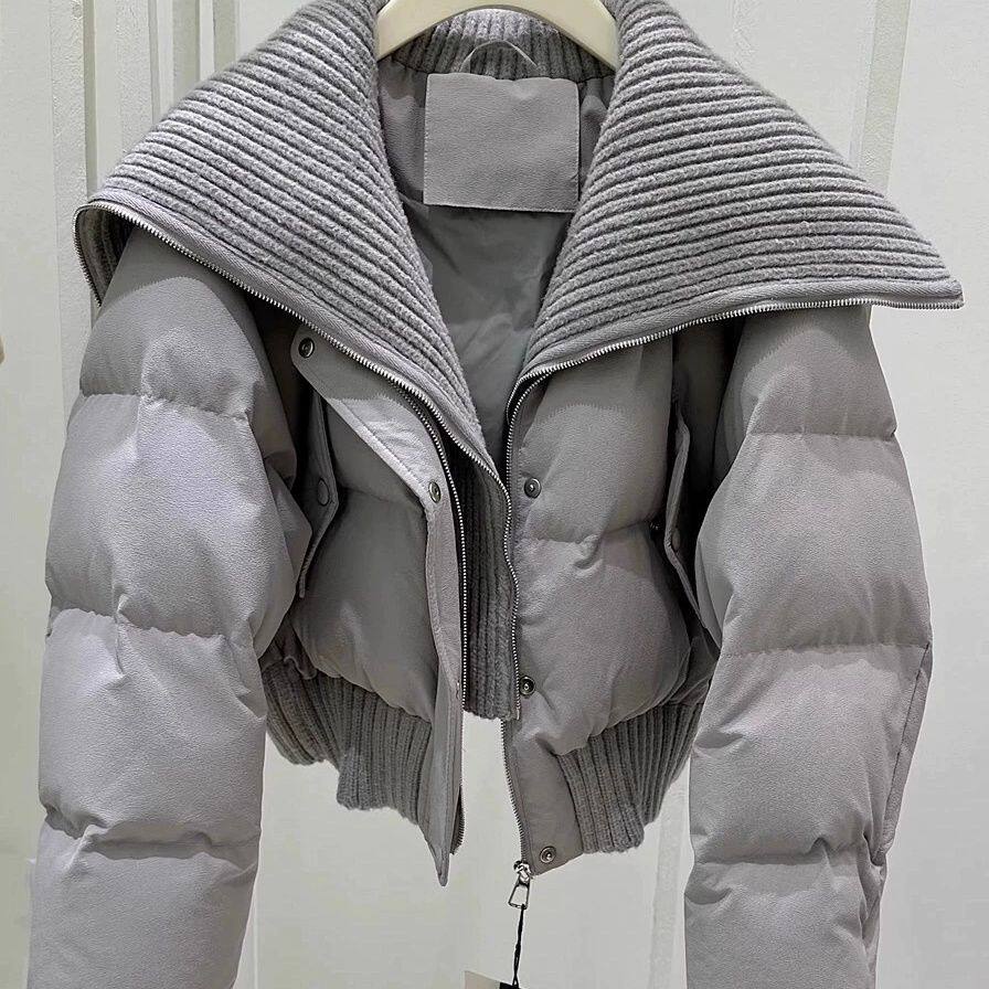 羊糕毛翻领短款女面包服棉衣羽绒棉服女冬季新款加厚保暖外套女潮