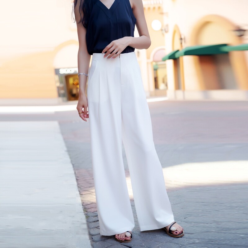 白色高腰阔腿裤女2021春夏洋气甩裤直筒显瘦雪纺垂感拖地西装长裤在类目 女装/女士精品, 裤子, 休闲裤中 - 来自Buy2taobao.com提供专业的淘宝代购服务
