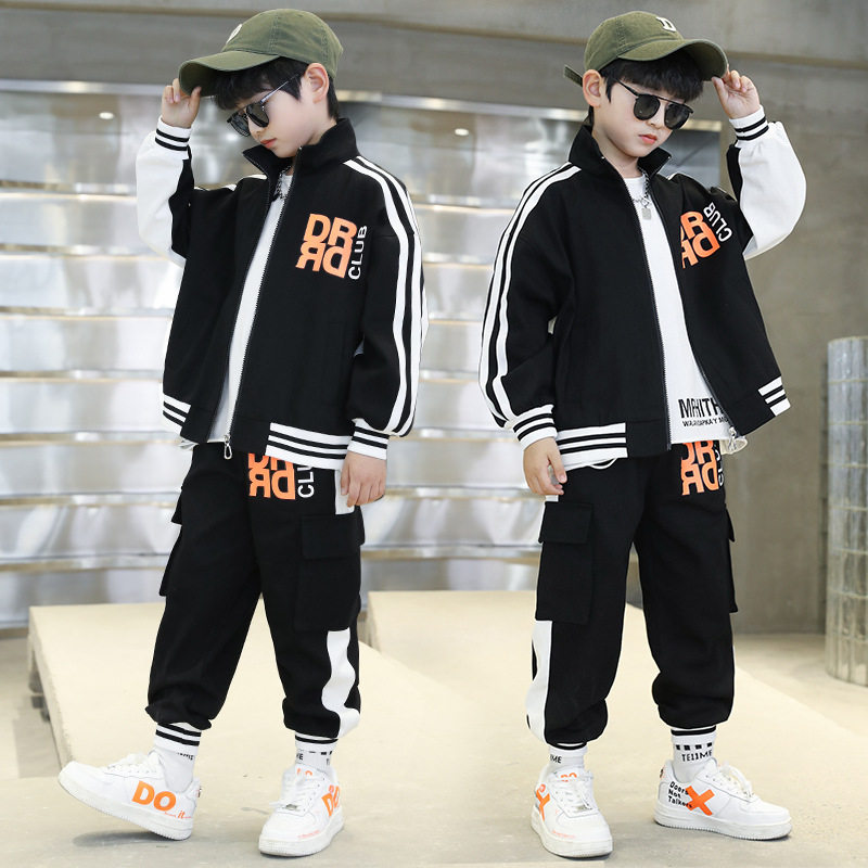 大童男装一米二三四五六年级七八九十岁小孩春衣服学生运动套装黑