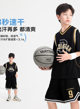 大童男装一米二三四五六年级七八九十岁小孩夏衣服假两件速干套装