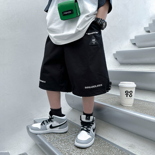 中大童男装一米二三四五六年级七八九十岁小孩男裤子五分短夏裤黑