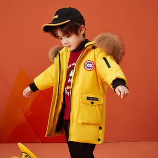 中儿童男装一米二三四五六年级七八九十岁小孩上冬衣羽绒服外套黄