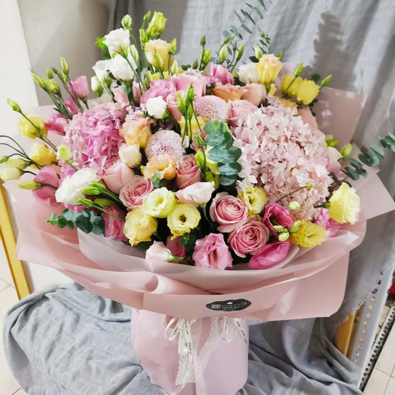 七夕節韓式混搭創意繡球玫瑰花束禮盒北京鮮花速遞同城生日花店送