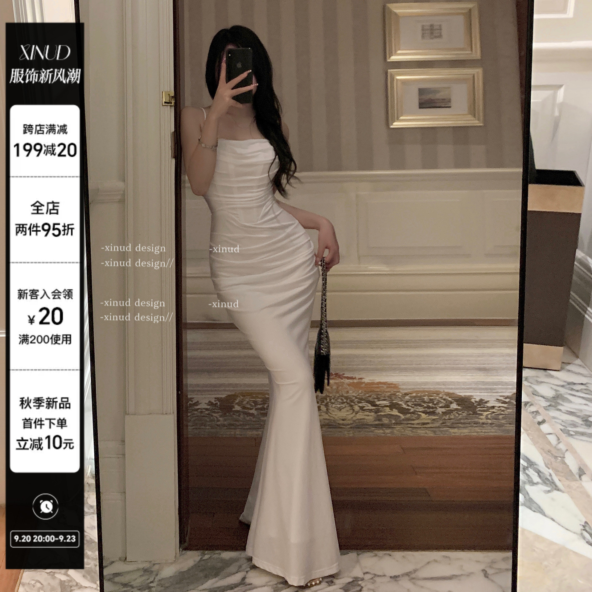 XINUD大女主约会裙*卡戴珊鱼尾连衣裙氛围感显瘦性感长款晚宴裙_虎窝淘