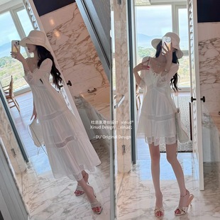 杜总家 原创韩系清冷感美人V领吊带裙度假温柔女连衣裙 白裙如约